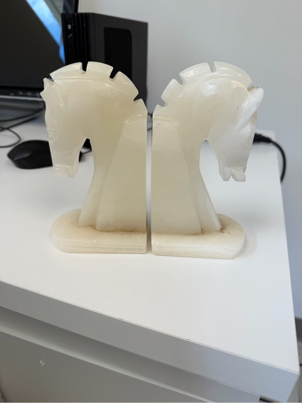 White marble Horse Head Bookends - Pair